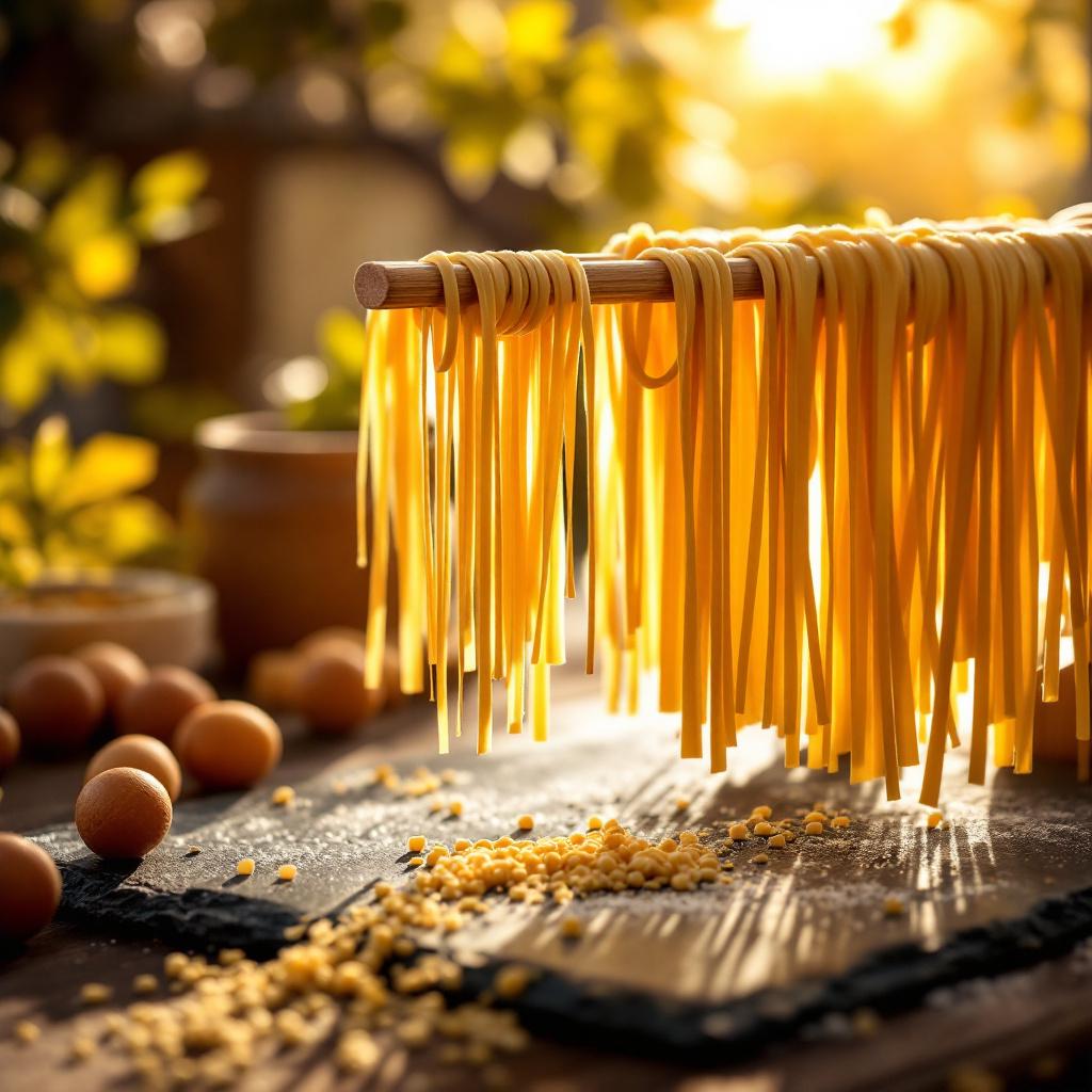 Firenze Pasta Drying Rack — Elegant beech wood rack for drying homemade pasta, featuring multiple rods for v